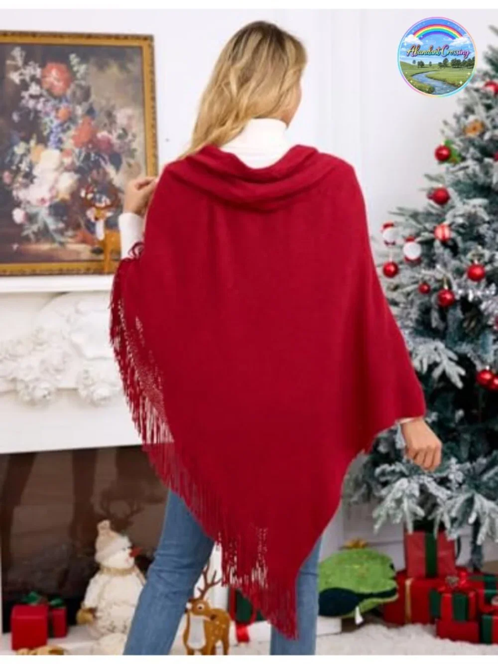 Loose Fitting Poncho Cape Shawl with Horn Buttons, V Neckline